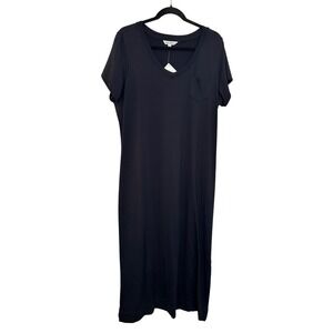 TravelSmith Maxi T Shirt Dress Size 1X Black V-Neck Short Sleeve Packable NEW